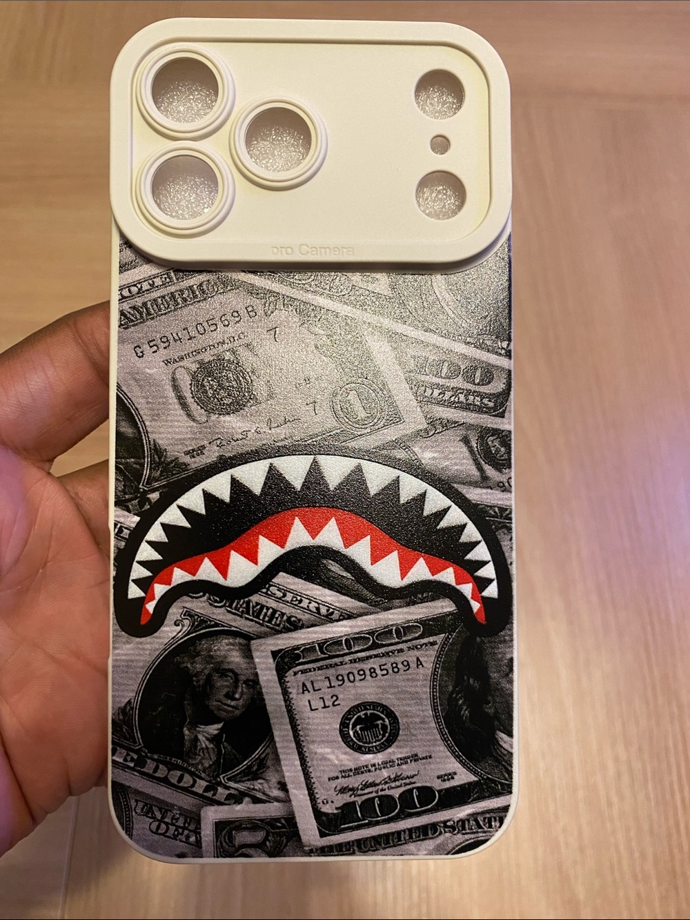 Cream and Black Shark Money Graphic iPhone 17 Pro Max Phone Case